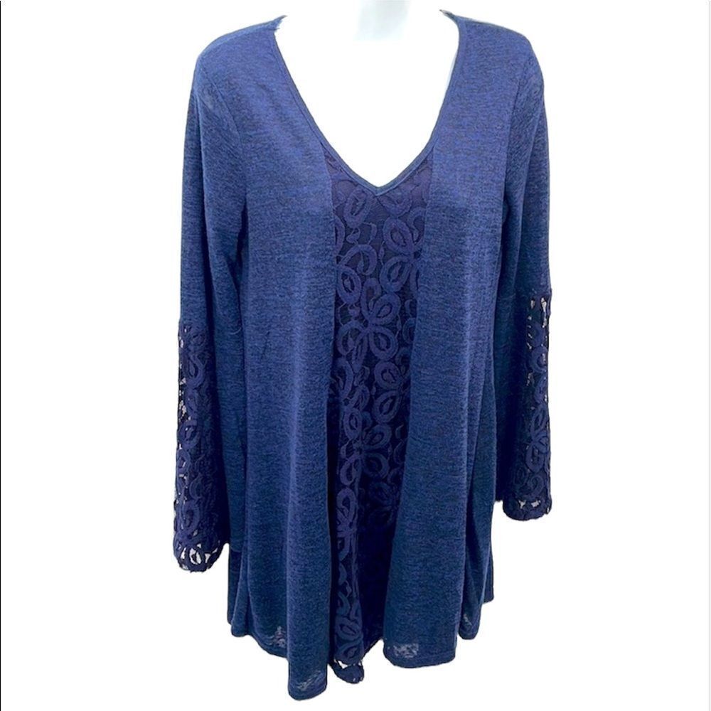 Dina Be navy blue blue sleeve lace mini dress tent v-neck boho oversized roomy